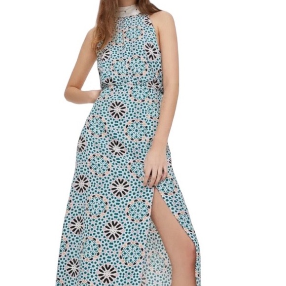 TOPSHOP Geo Moorish Moroccan Tile Tie Neck Halter Midi Dress size 6 - Picture 5 of 16